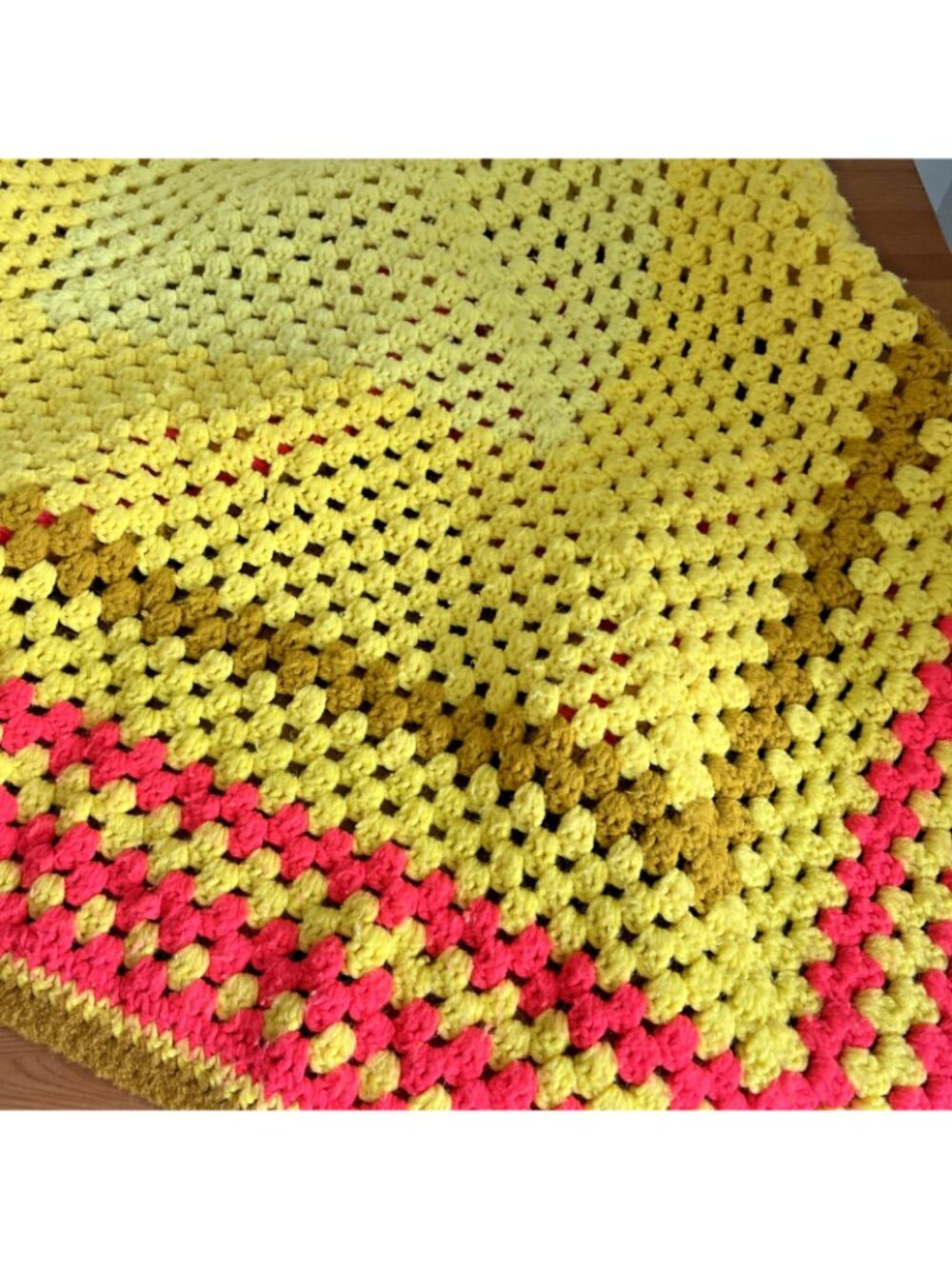 Handmade Crocheted Afghan Throw 41x43 70's avocado mustard pink orange - Picture 3 of 4